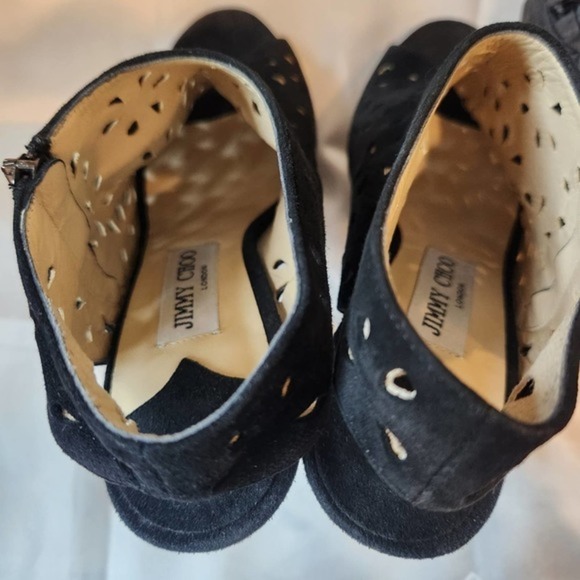 Jimmy Choo‎ Suede Lasercut Slingback Sandals in Black Size 37.5 - Picture 6 of 9